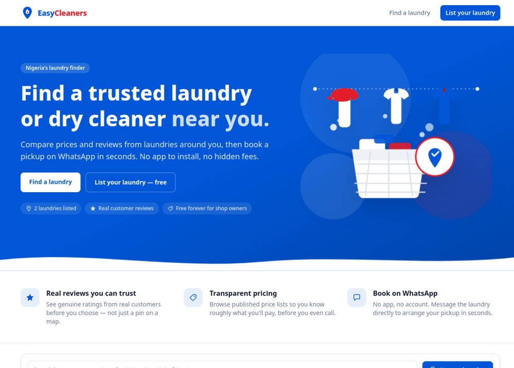 Easy Cleaners laundry marketplace website